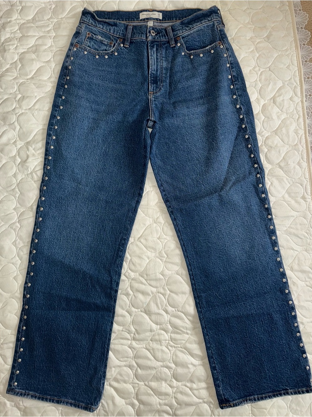 Abercrombie & Fitch Straight Leg Dark Blue Studded Jeans